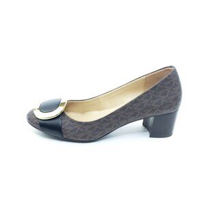 Michael Kors Patsy Women Pumps Brown Logo Leather Block Heel Size 7.5 M